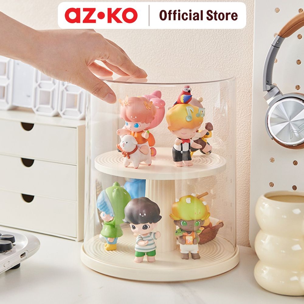 AZKO Stora 19x19x23 cm Kotak Pajang Action Figure Single Rotate - Putih Ivory Display Box Tempat Kol