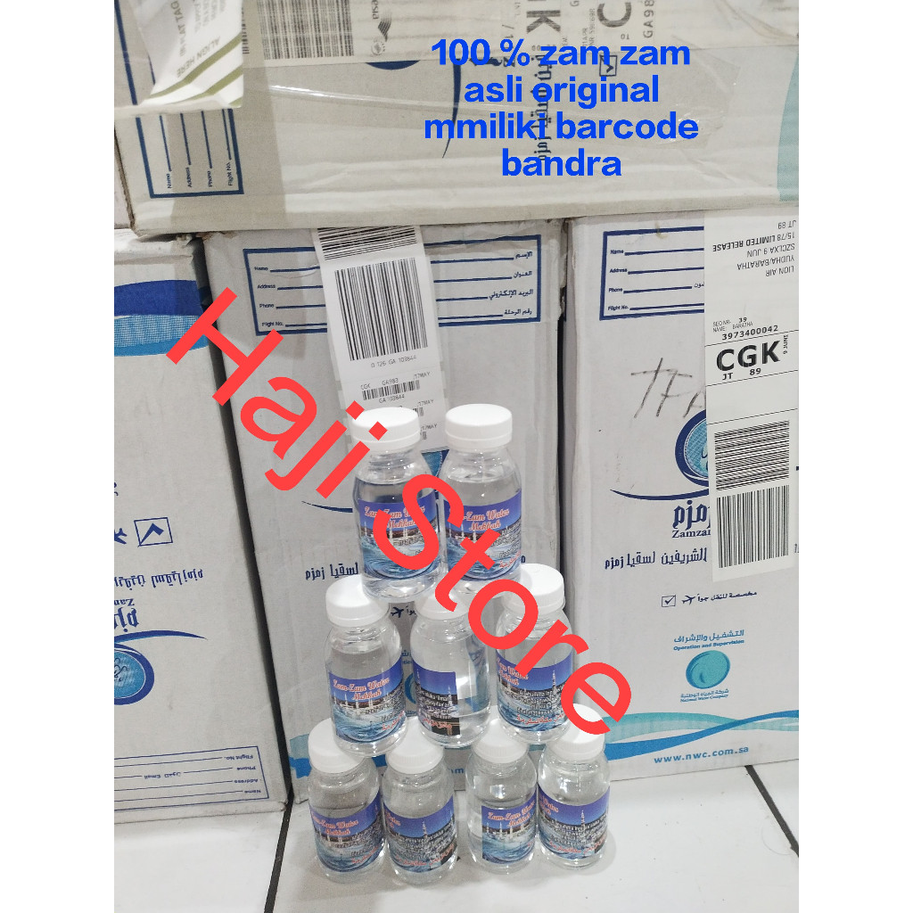 

Zam Zam 100 % Asli Original Kemasan 80 ml di kemas dari zam zam 1 galon 5 liter barcode bandara