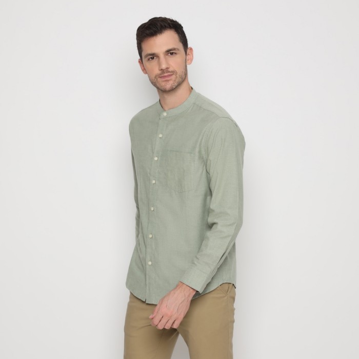 ✨LARIS✨-Platini Kemeja Pria Koko Shanghai Panjang Oxford Hijau Sage 22030 - XXL