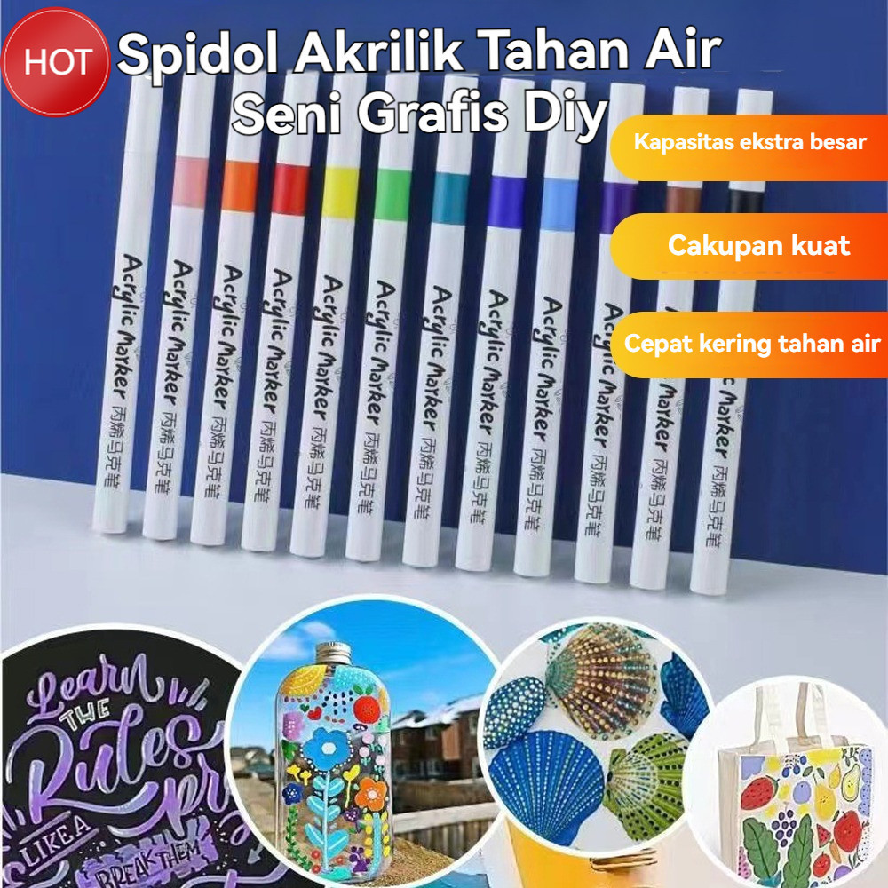 

【CASH ON DELIVERY】 Spidol Akrilik Set Spidol Warna 48/60 Spidol Warna Siswa seni lukis diy tahan air pena warna cepat kering Aman untuk