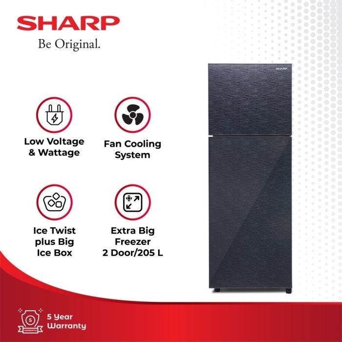 [CIREBON] SHARP Kulkas 2 Pintu SJ-246XG-MS Shine Glass Matrix Silver 205L