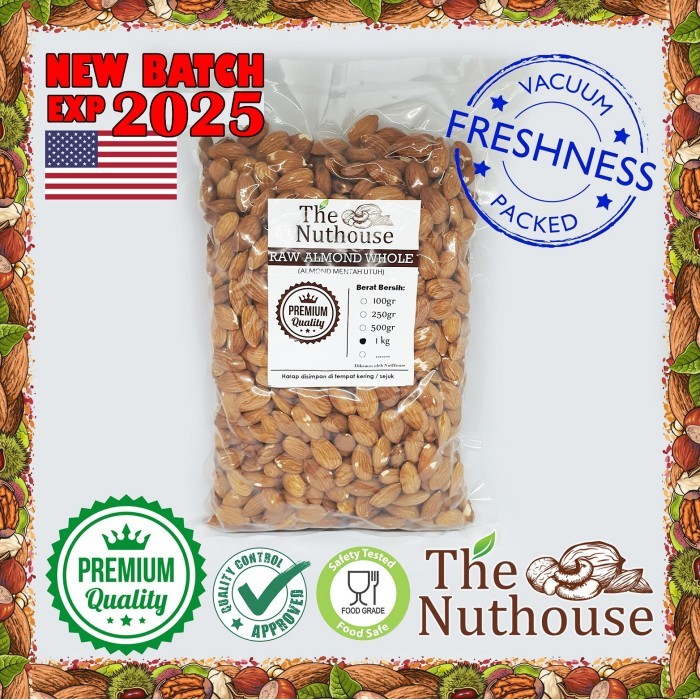 

1kg Almond Whole Premium RAW / MENTAH NPX 27/30