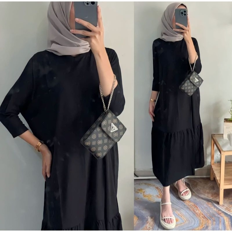 NDS29 RAFELLA MIDI DRESS REMPEL PREMIUM KAOS COTTON COMBED POLOS WANITA