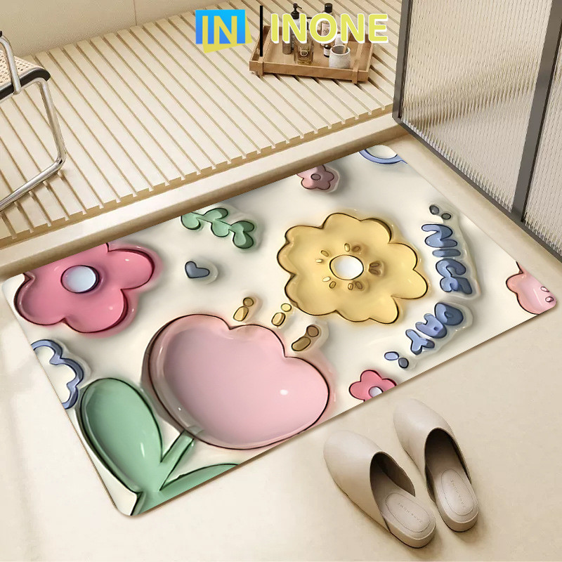 INONE - 3D Motif Bunga Keset / Kaki Kamar Mandi / Kamar Mandi Keset Lantai Menyerap Air