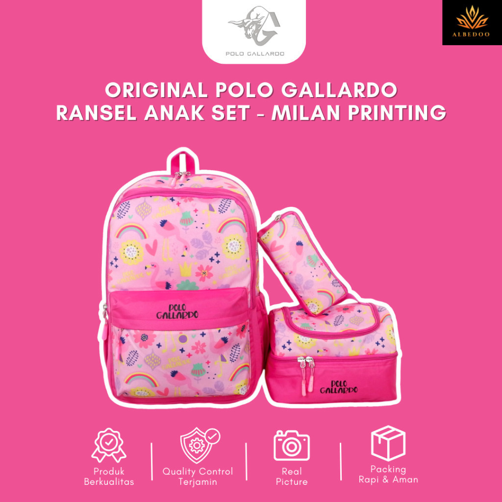 Tas Ransel Lunchbox Sekolah Anak Perempuan Polo Gallardo Snappy Backpack Cewek Cowok Kotak Bekal