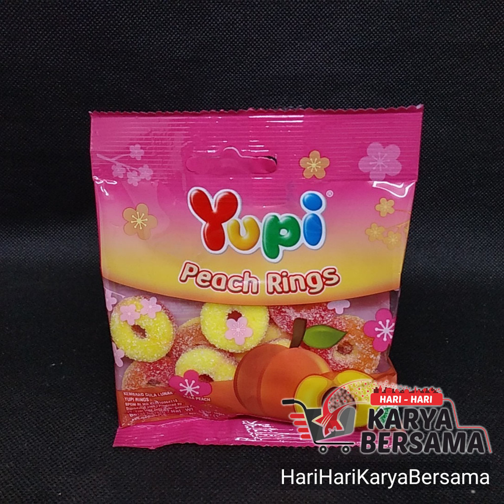 

MAKANAN RINGAN PERMEN GUMMY YUPI PEACH RING'S 45GR