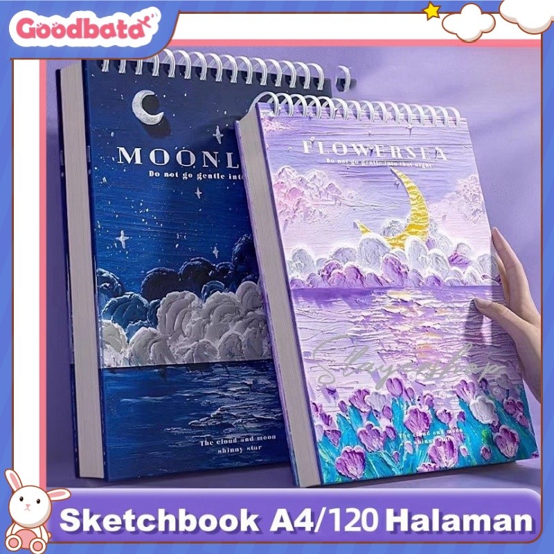

Goodbata Sketchbook A4 Aesthetic Buku Gambar Vertikal Jilid Spiral 60 Lembar/120 Halaman