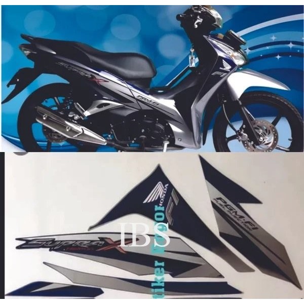 STRIPING SUPRA X 125 FI HELM IN 2013 STANDAR BIRU SILVER HONDA POLET