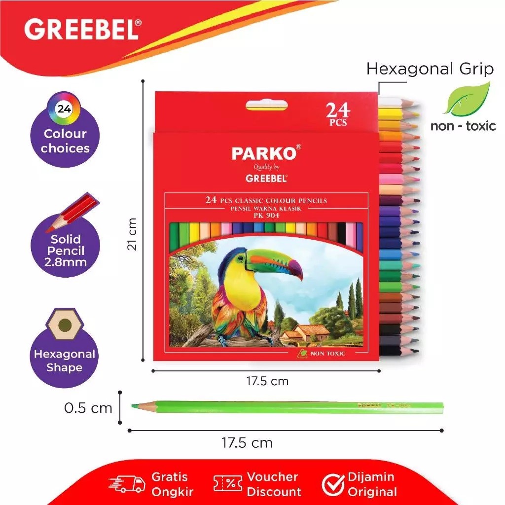 

Greebel Pensil Warna Panjang Parko Coloring Pensil 24 Warna PK-904 @ 1 SET