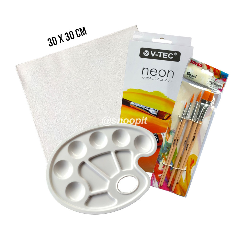 

Paket Melukis Lengkap Set 4 in 1 Set Kanvas 30x30 Kuas Palet dan Cat Acrylic Neon Set- SHSNP