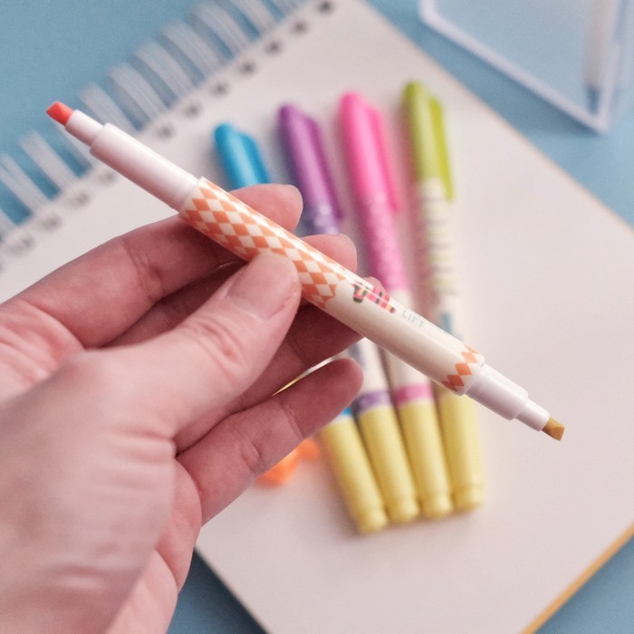 

textliner / Highlighter / Fluorescent Pen Impor Double Tip 5 Warna
