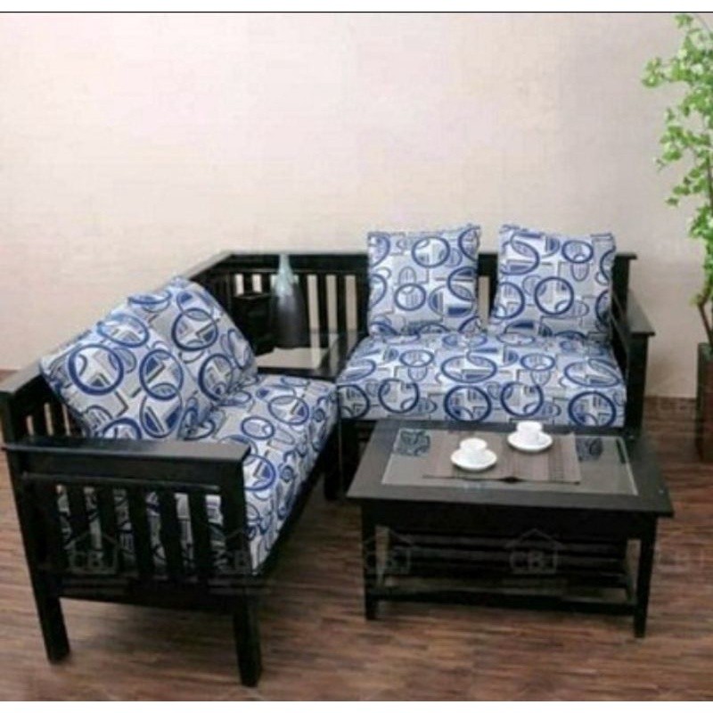 Sofa Sudut L Kayu minimalis + Meja kerang