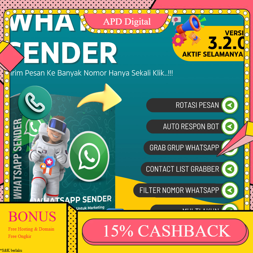 WHATSAPP SENDER AKTIF SELAMANYA APD