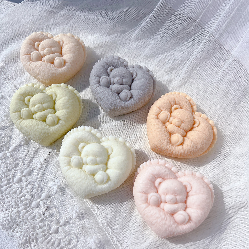 

Sleeping Bear in Heart Shape Candle Mold Gift idea Bear Silicone Mold Home Decor Wedding Gift
