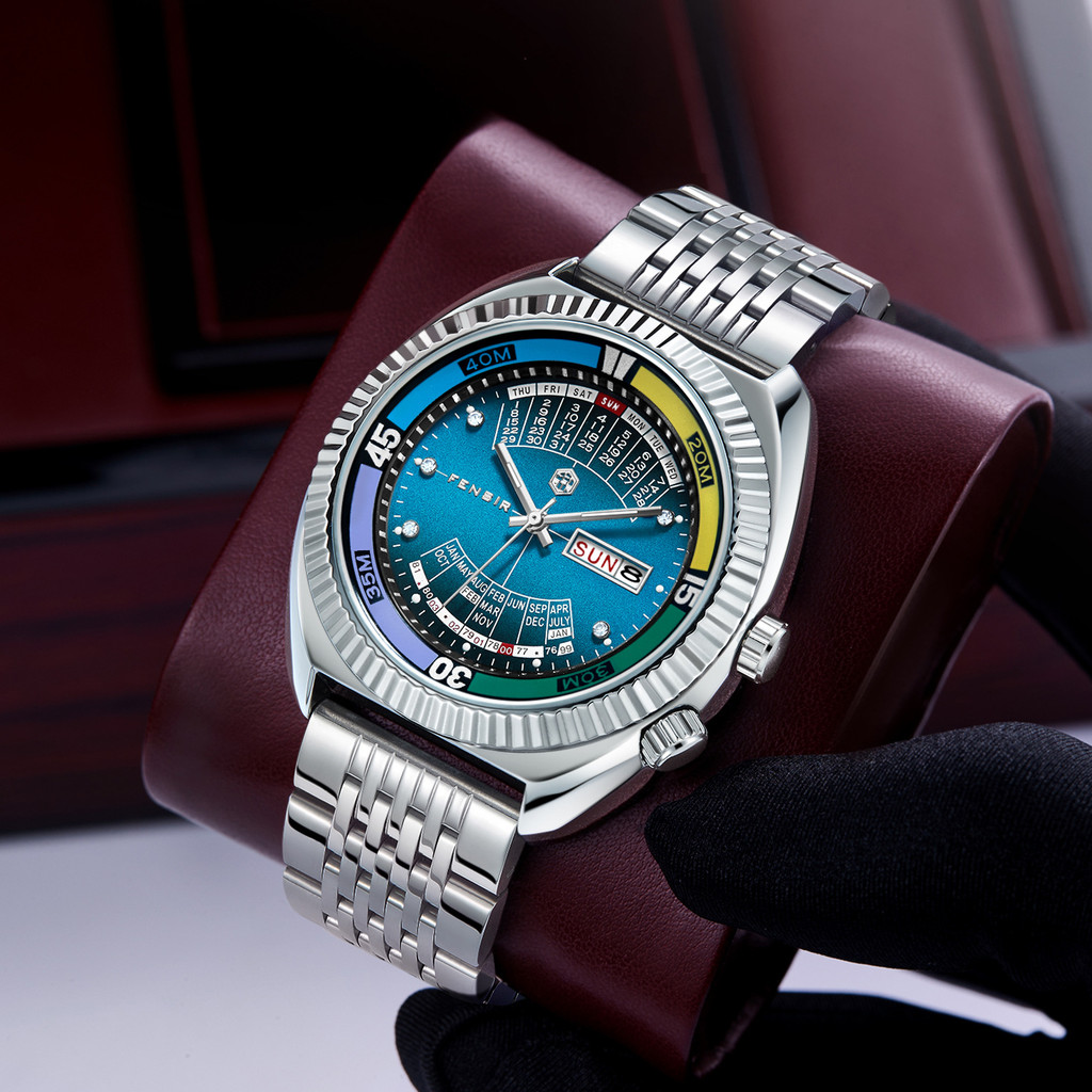 

Jam Tangan Mekanik Palsu Dial Besar Kalender Ganda Fenshi 2053 Skala Berlian Poin Jam Tangan Klasik Pria Kuarsa Grosir Pabrik