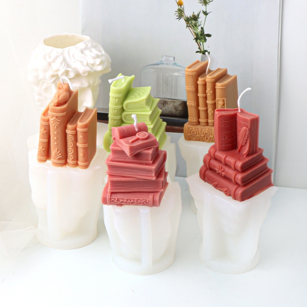 

3D Books Silicone Candle Molds DIY Book Frame Soap Resin Handmade Tools Book Shelf Shaped Soybean Wax Statue Mould Home Decor