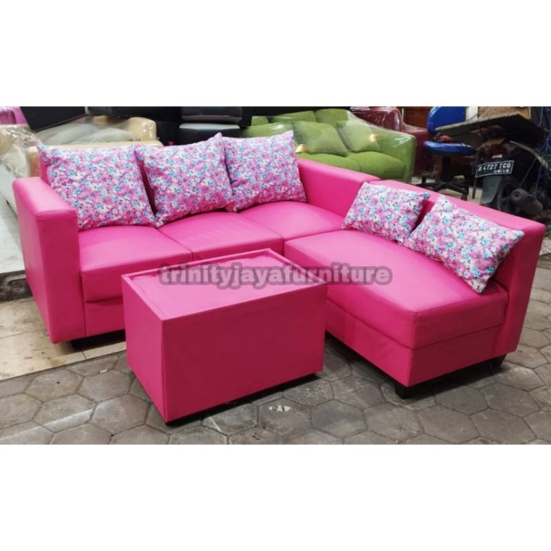 Sofa Santai L Putus Bahan Bludru set/Candra Furniture