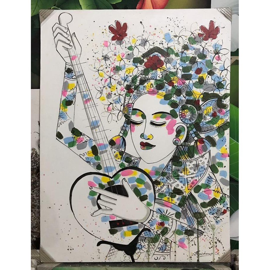 Lukisan Abstrak Legong Bali, Ukuran 80 x 60 cm, 100% Buatan Tangan - legong 1