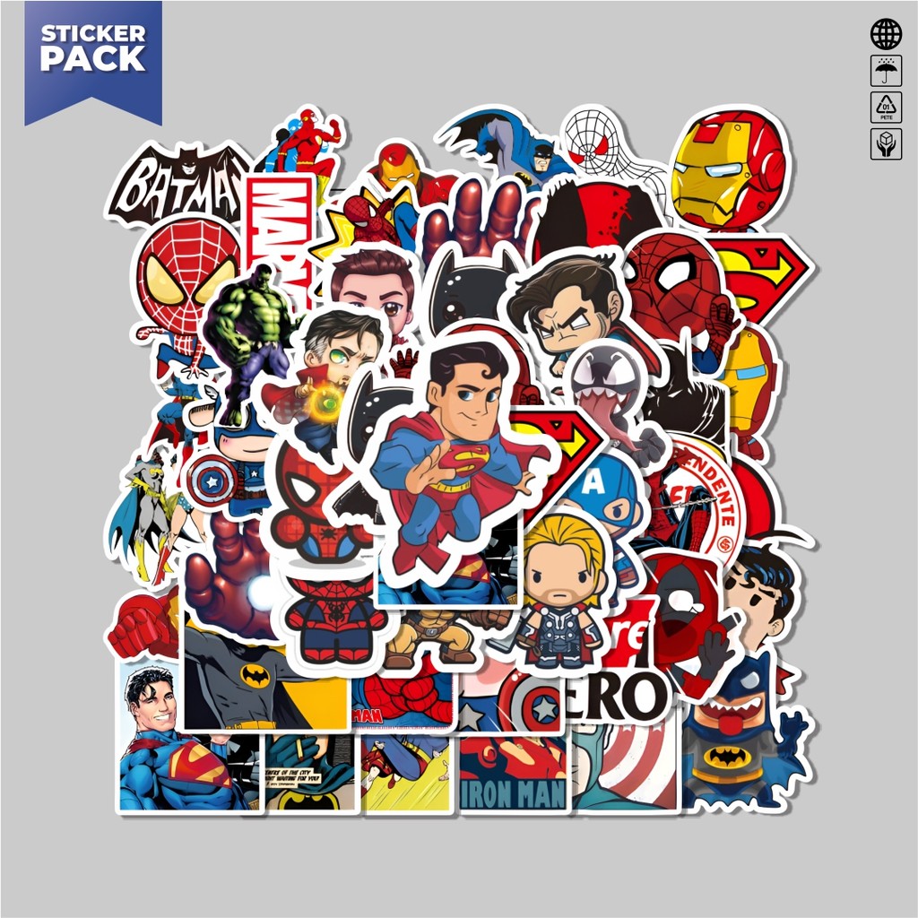 

[100PCS]Stiker Pack Stiker Kartun Superhero Aesthetic Vinyl Anti Air Dekorasi Sticker Laptop Buku Journal Koper Helm Casing HP Gitar Helm Skateboard