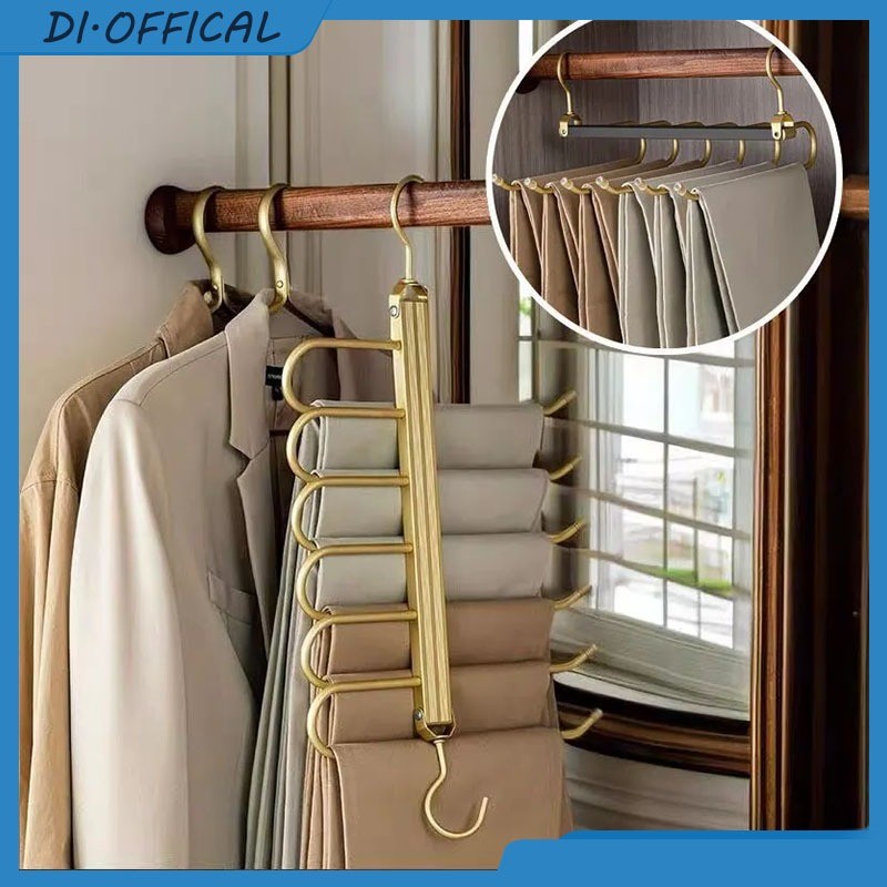 Gantungan Jilbab Multifungsi Hanger 6in1 Hanger Premium Hanger Celana Besi Aluminium Gold Rak Penyim