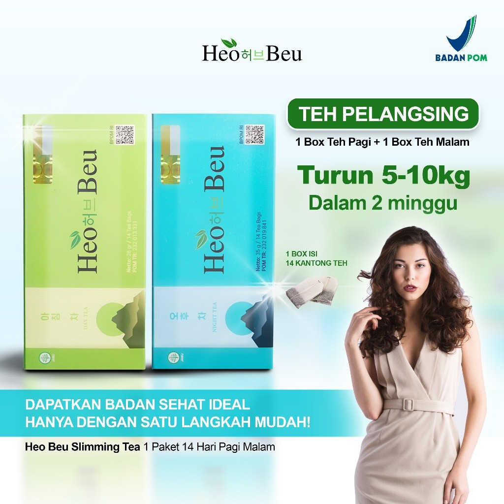 HeoBeu 1 Paket Pagi & Malam Heo Beu Slimming Tea 1 Paket 14 Hari Pagi Malam - Teh Pelangsing dan Pen