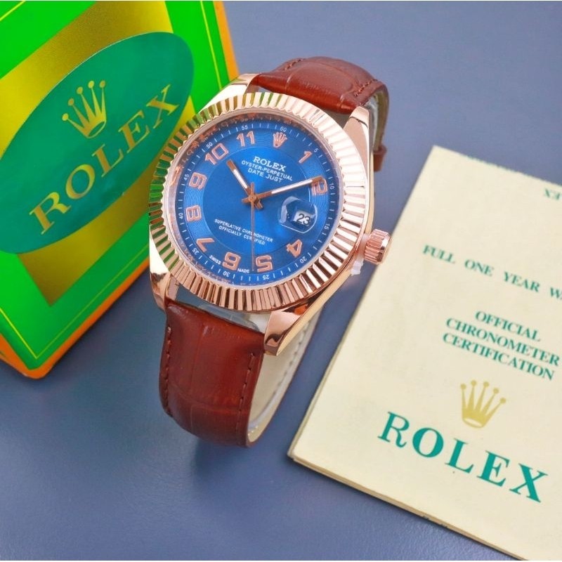 Promo Jam Tangan Pria Terbaru Rolex Gerigi Anti Air Mode Analog Tanggal On Tali Kulit
