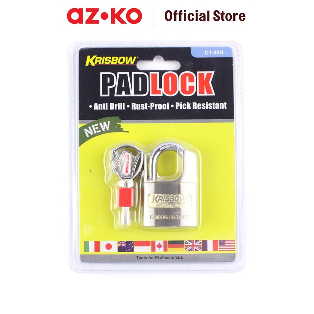 AZKO Krisbow Gembok Kuningan C1-40h Brass Padlock Kuningan Gembok Pintu Pager Rantai Pengunci Pengam