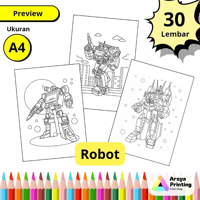 

30 Lembar Kertas Mewarnai Anak Tema Robot Transformers Ukuran A4claraa aurel