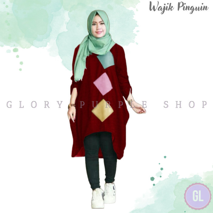 ✨LARIS✨-53361 jumbo pinguin wajik/baju tunik jumbo/atasan muslim wanita jumbo - BIRU., XL
