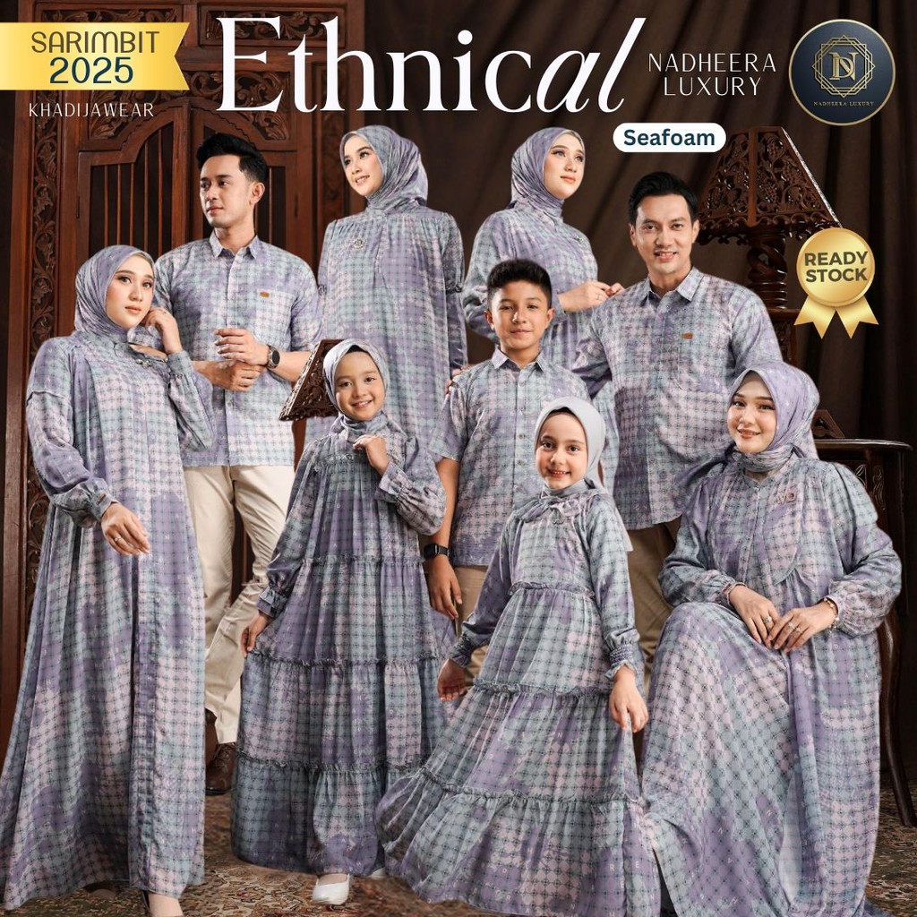 ETHNICAL SEAFOAM FAMILY NADHEERA LUXURY SARIMBIT 2025 COUPLE LEBARAN TERBARU ETHNICAL NADHERA BIRU