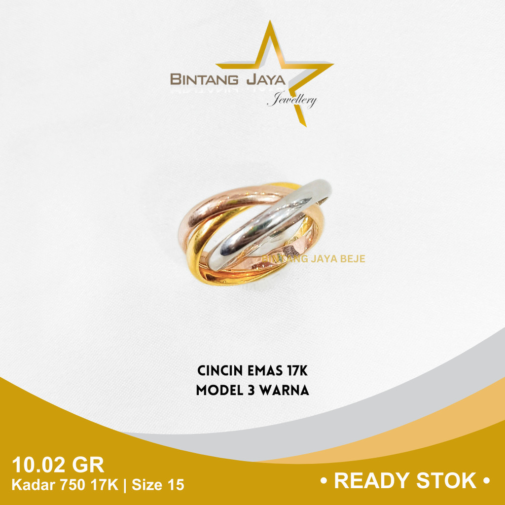 Cincin Emas Kadar 750 17K Berat 10.02 gr gram Size Ukuran 15 Model 3 Warna Cicin Perhiasan Gold Ring