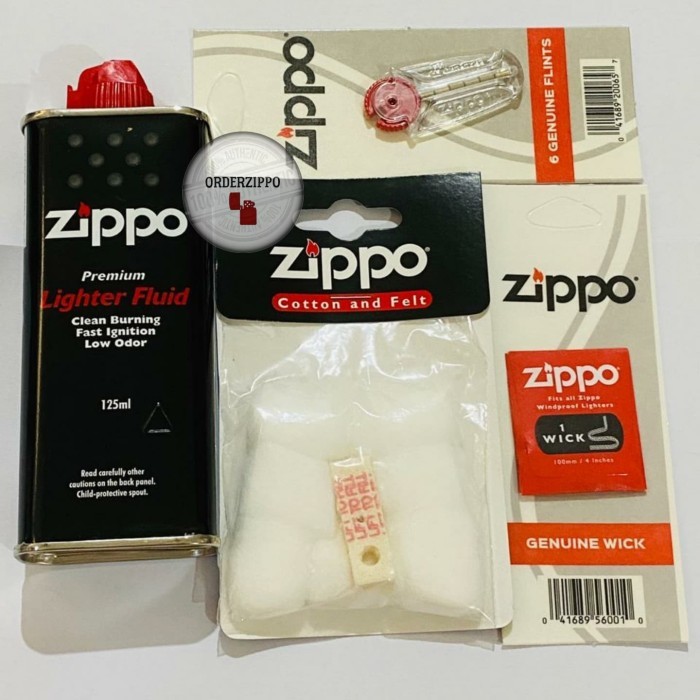 

Paket Ekonomis (Zippo Original Fluid (125ml) + Flint + Wick + Cotton)