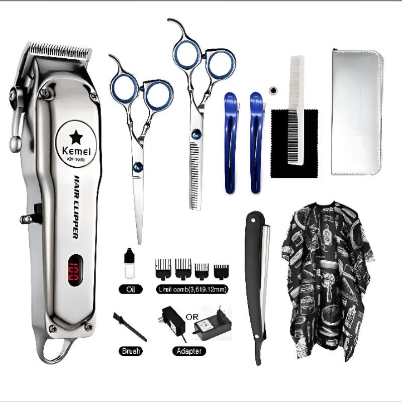 Paket Lengkap Mesin Cukur Rambut Alat Pangkas Potong Rambut Barbershop Kemei Km 1996 Hair Clipper Co