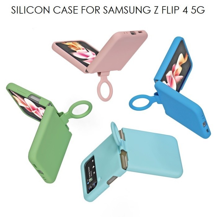 CASING SAMSUNG Z FLIP 4 5G / Z FLIP 3 5G SILICONE SOFT CASE WITH RING WARNA PASTEL BIRU PINK HIJAU