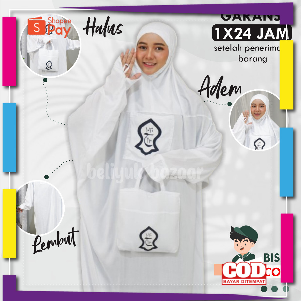 [PREMIUM ORIGINAL] BeliYuk.Bazaar Mukena Terusan Bali Terompah Polosan Putih Mukenah Dewasa Jumbo Ra