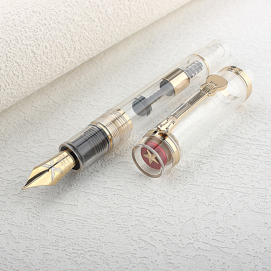 

Jinhao 1935 Tiandao Series Fountain Pen #8 F/M Nib with Guitar Clip, Transparent Resin Writing Pen & Large Converter