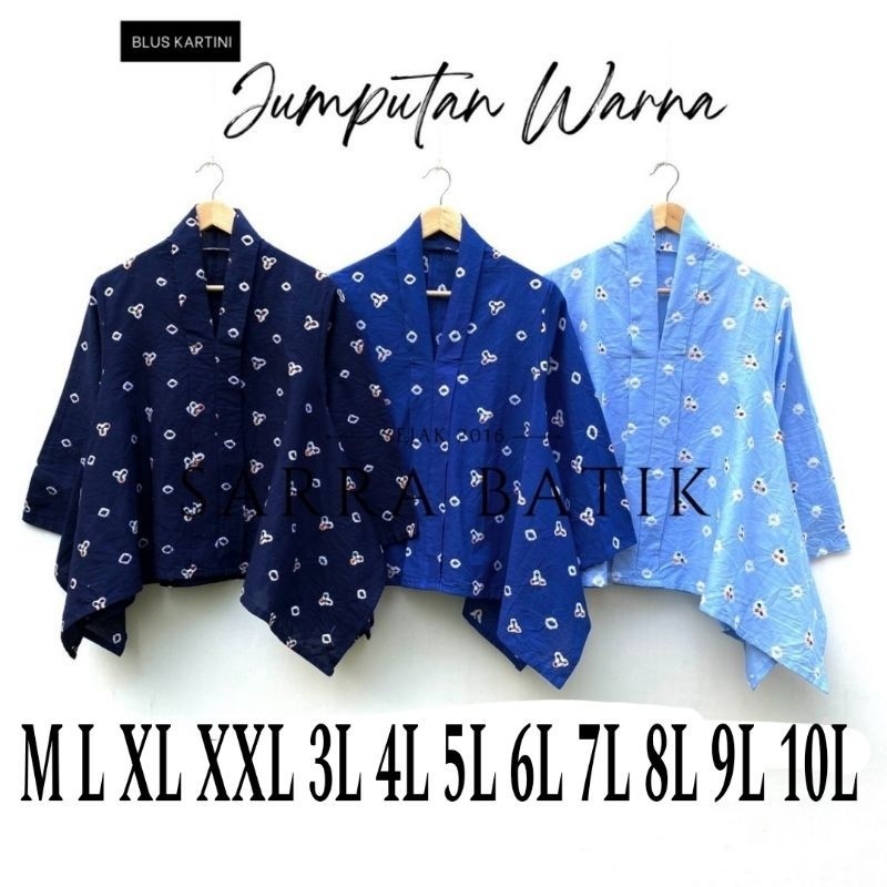 PREMIUM Kartini Super Jumbo XXL XXXL Jumputan Batik Banyak Warna Biru Batik Solo Modern Anak Muda Ou