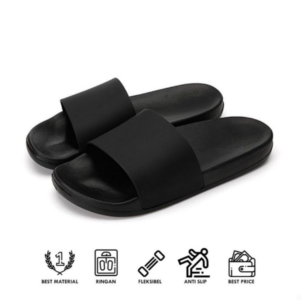 PROMO SANDAL KARET PRIA HITAM FULL PUTIH SLIPPERS POLOS SANDAL SLOP PRIA