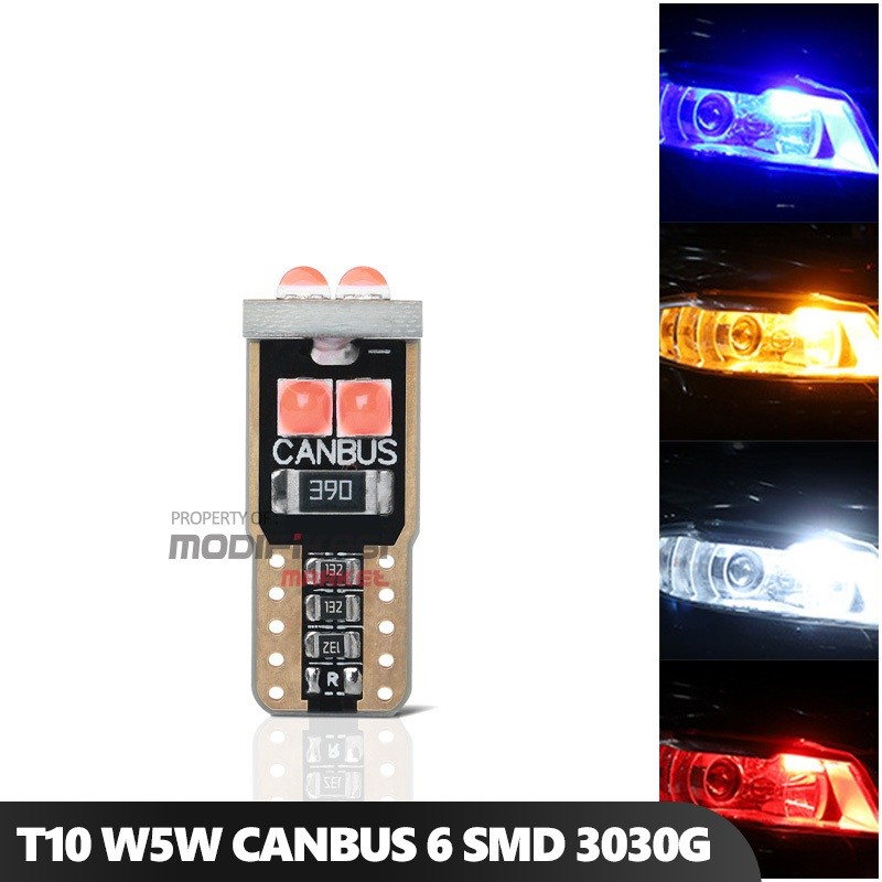Lampu LED T10 CANbus 6 LED SMD 3030 Silicone DC 12V Plat Senja Kabin