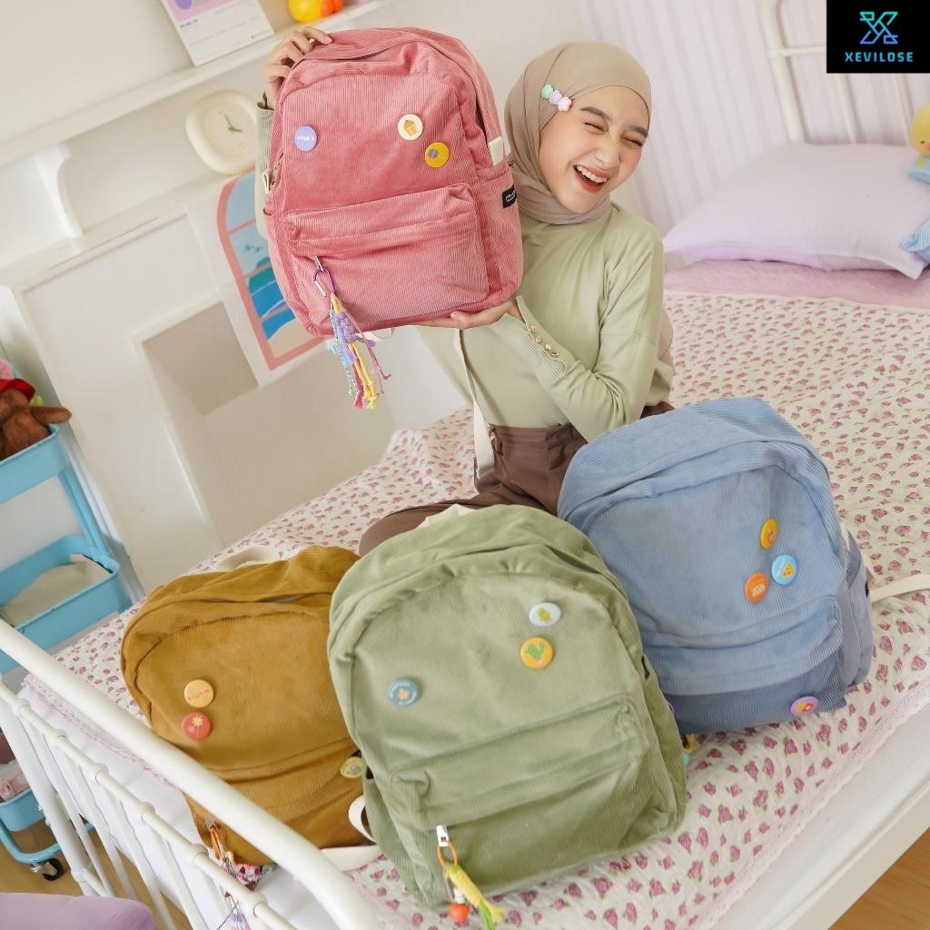 Himeku OOGIE MEDIUM Corduroy Backpack - Tas Sedang - Tas Sekolah Kuliah Kerja  - Ransel Pria Wanita
