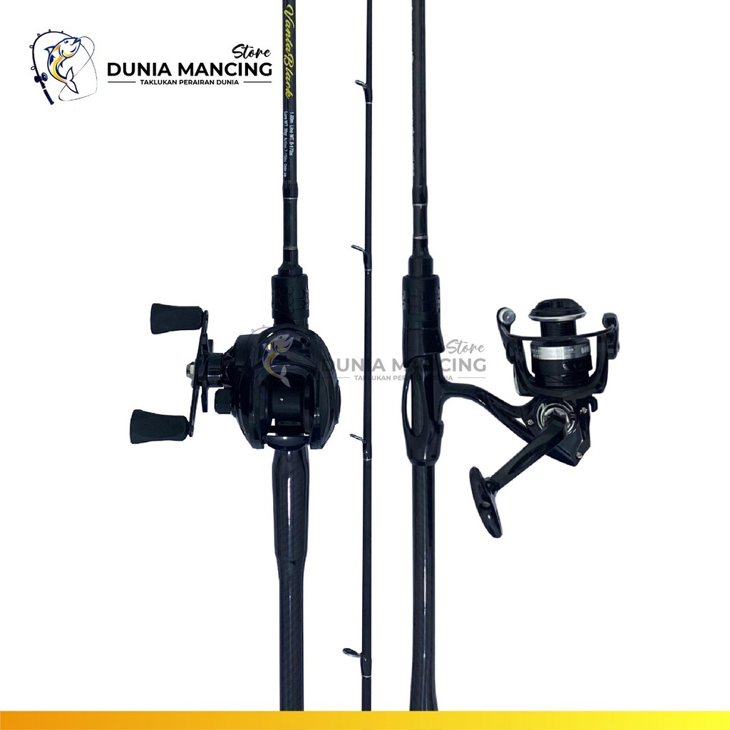 Satu Set Alat Pancing Joran Vanta Black JR052 Spinning & Casting Rod High Carbon Dan Reel Pancing