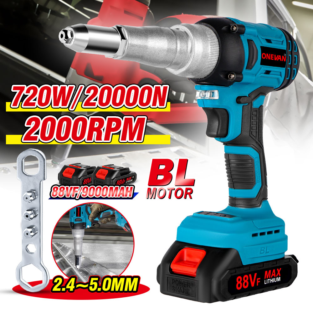 20000N Brushless Electric Rivet Gun 720W 2.4-5.0mm Cordless Rivet Nut Gun Drill Insert Auto Riveting