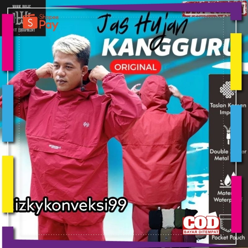 [PREMIUM BAHAN TEBAL] Jas Hujan Outdoor Pria Wanita Kantung Kangguru Original Workholic / Raincoat J