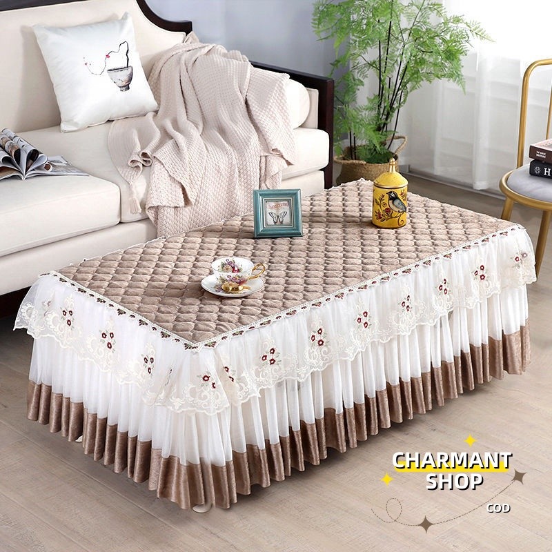 [CHARMANT]  Taplak meja renda persegi panjang taplak meja rumbai taplak meja tamu cantik taplak meja