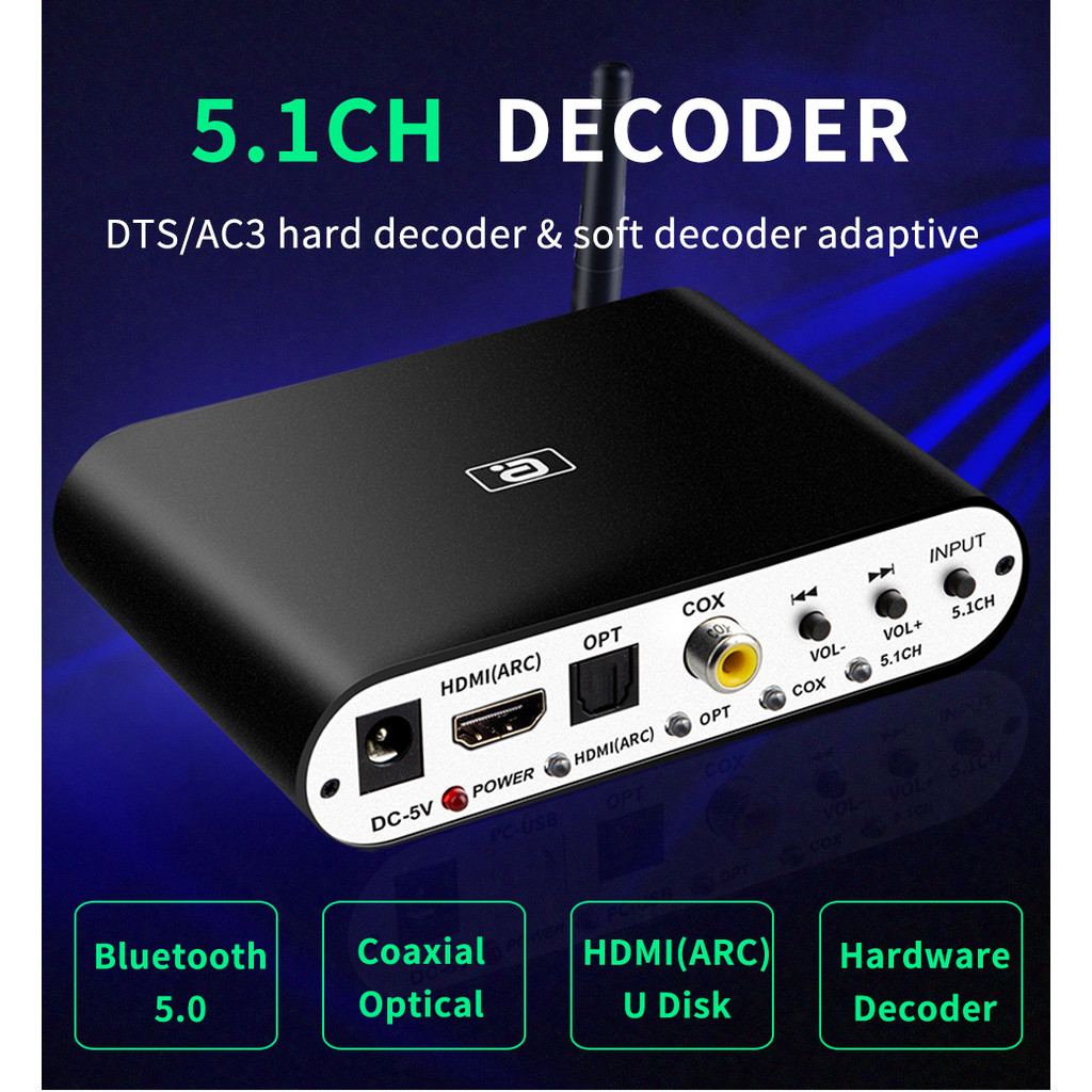 DA615H Audio Decoder Bluetooth 5.0 Reciever DAC 5.1CH BT 5.0 Soft Hard Decoding Optical Coaxial U pl