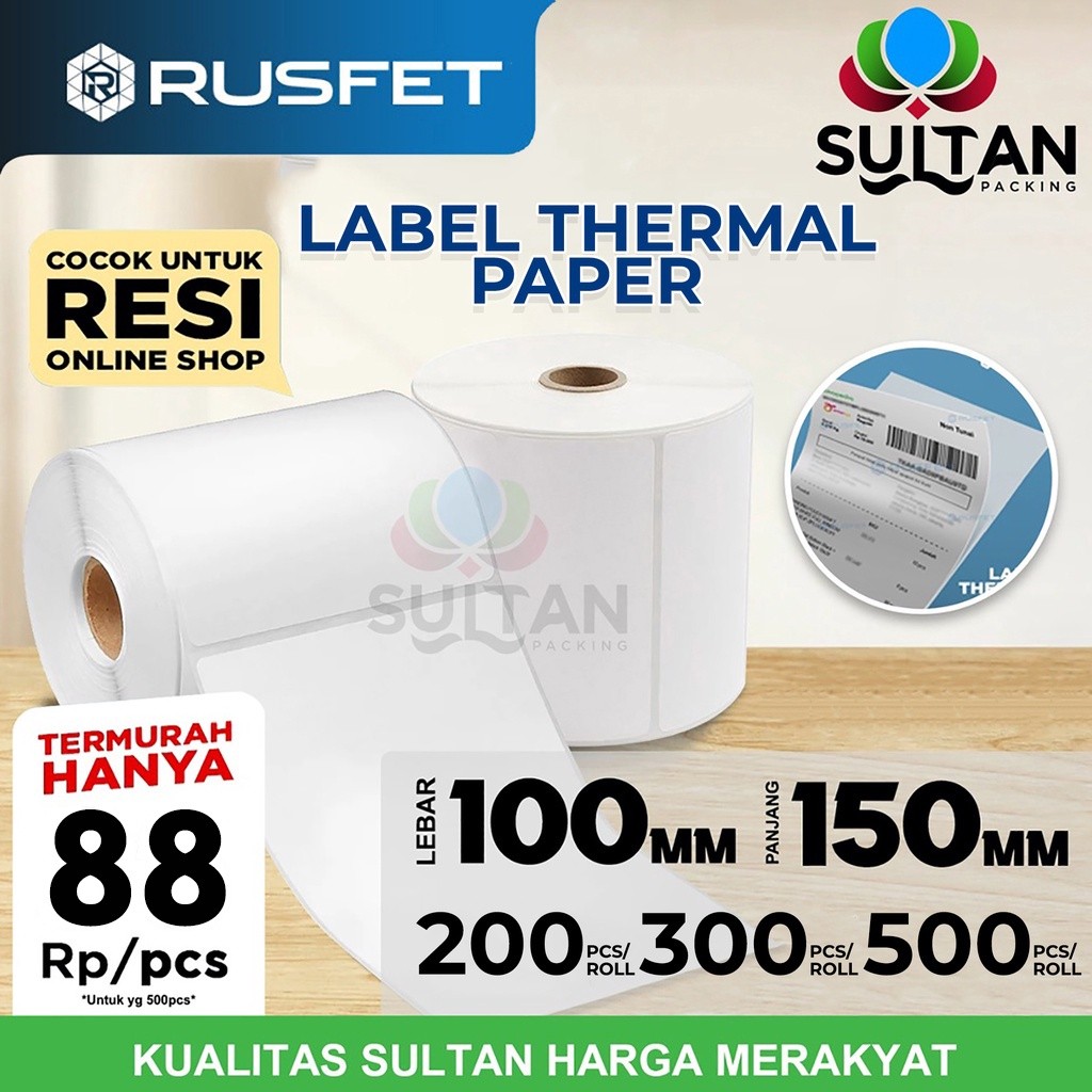 

PROMO HARI INI Label Kertas Sticker Thermal Rusfet Resi Paper stiker printer barcode POS onlineshop