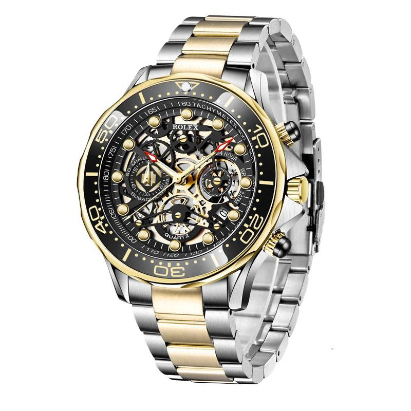 Promo - Jam Tangan Pria Rolex R2836Kw Tanggal Aktif Tali Rantai Free Box & Baterai || JAM TANGAN PRI