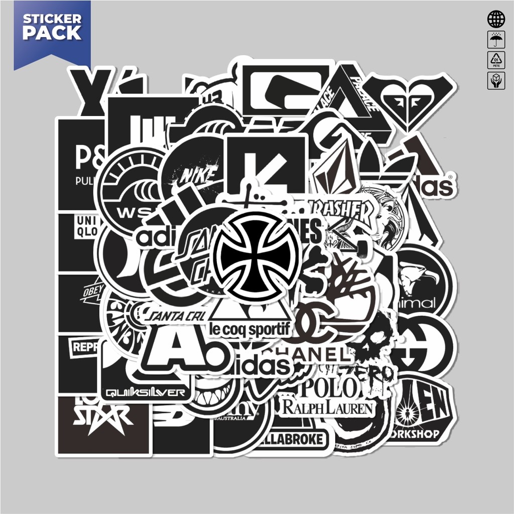 

[100PCS]Stiker Pack Stiker Random Logo Brand Black & White Versi 2 Aesthetic Vinyl Anti Air Dekorasi Sticker Laptop Buku Journal Koper Helm Casing HP Gitar Helm Skateboard