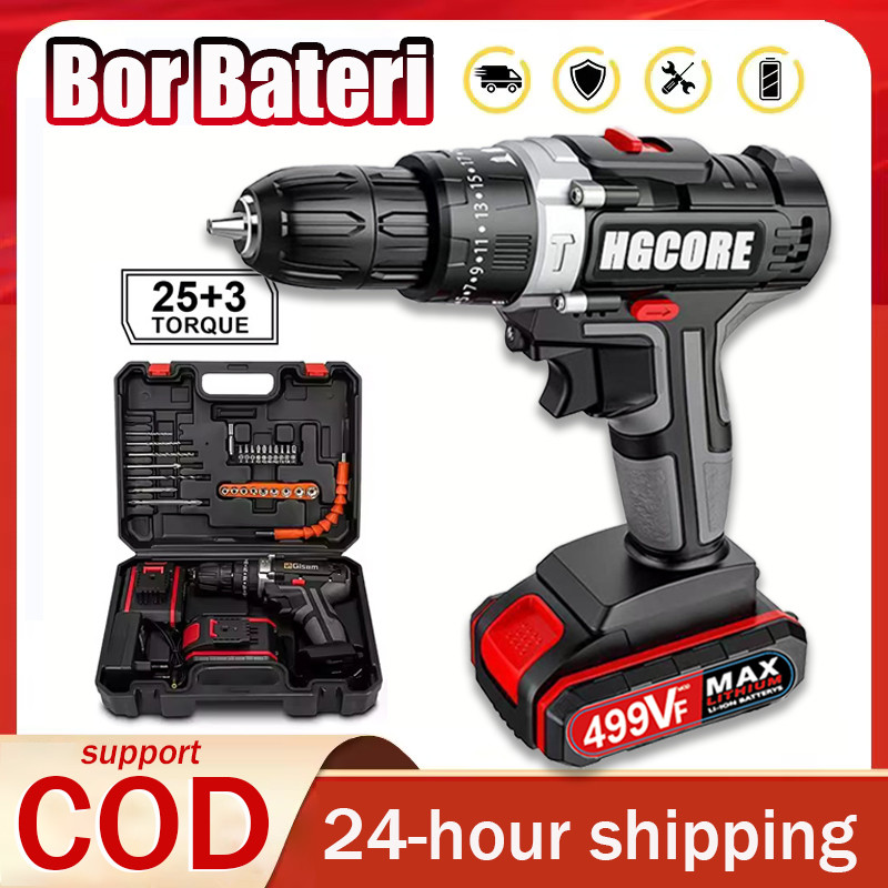 Bor Baterai 499V Mesin Bor 2Baterai 10mm bor listrik murah bor tangan baterai besi tembok Beton kayu