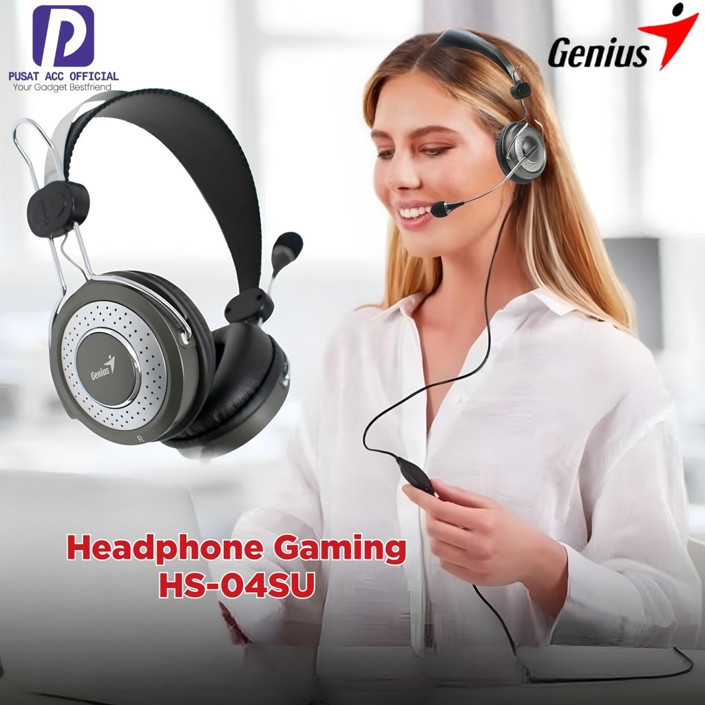 Headphone Headset Gaming GENIUS HS04SU Super Bass Mic With Noise Cancellation PC Mobile Komputer